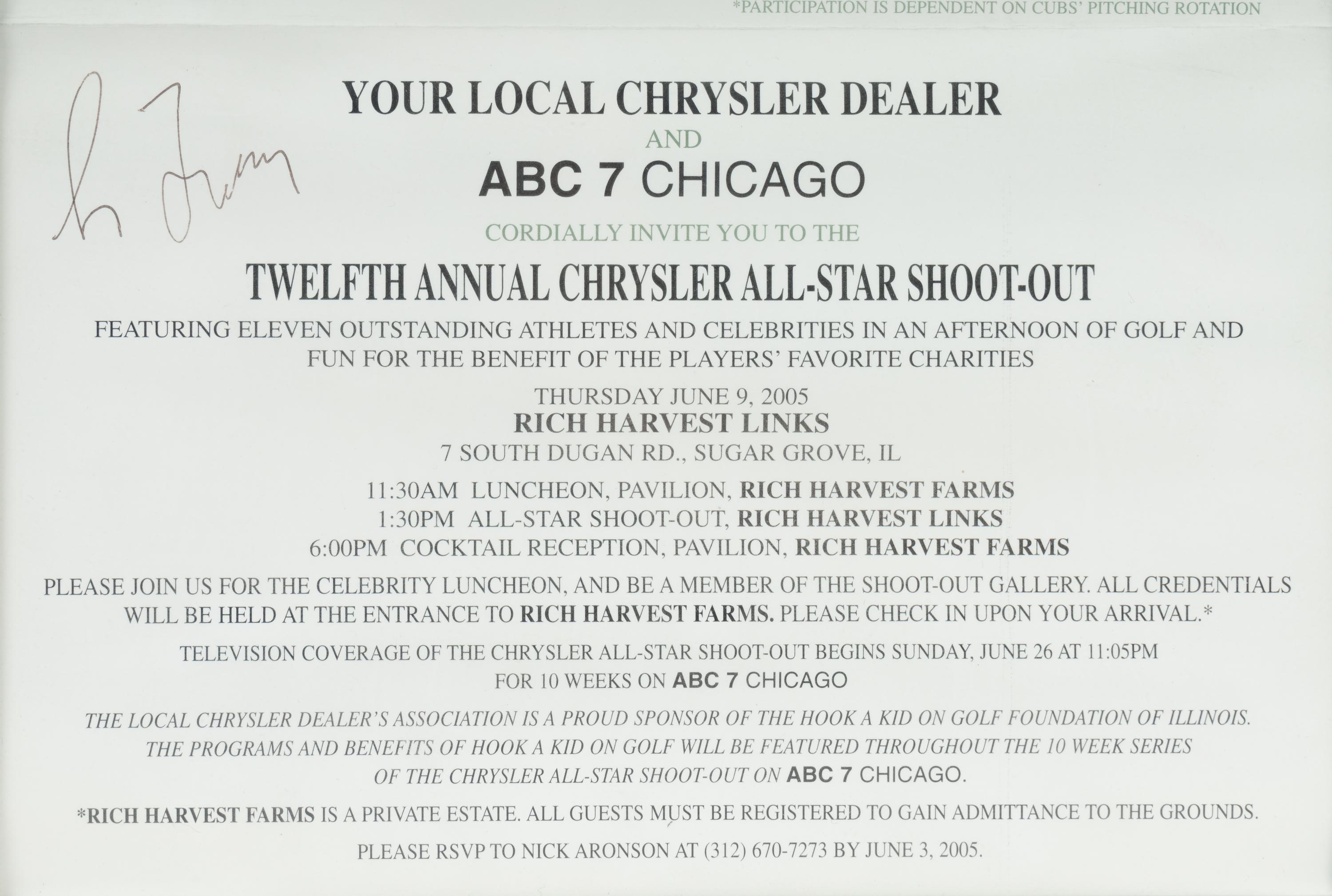 A 2005 Chrysler All-Star Shoot-Out Multi Signed Autograph Program Sheet Featuring Multiple Chicago Sports Legends Including Scottie Pippen, Greg Maddux and Bo Jackson,