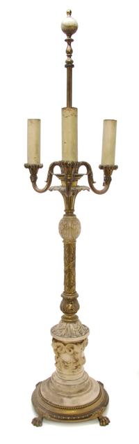 An Italian Neoclassical Gilt Bronze and Gilt Metal Mounted Alabaster Table Lamp, Height overall 38 inches.