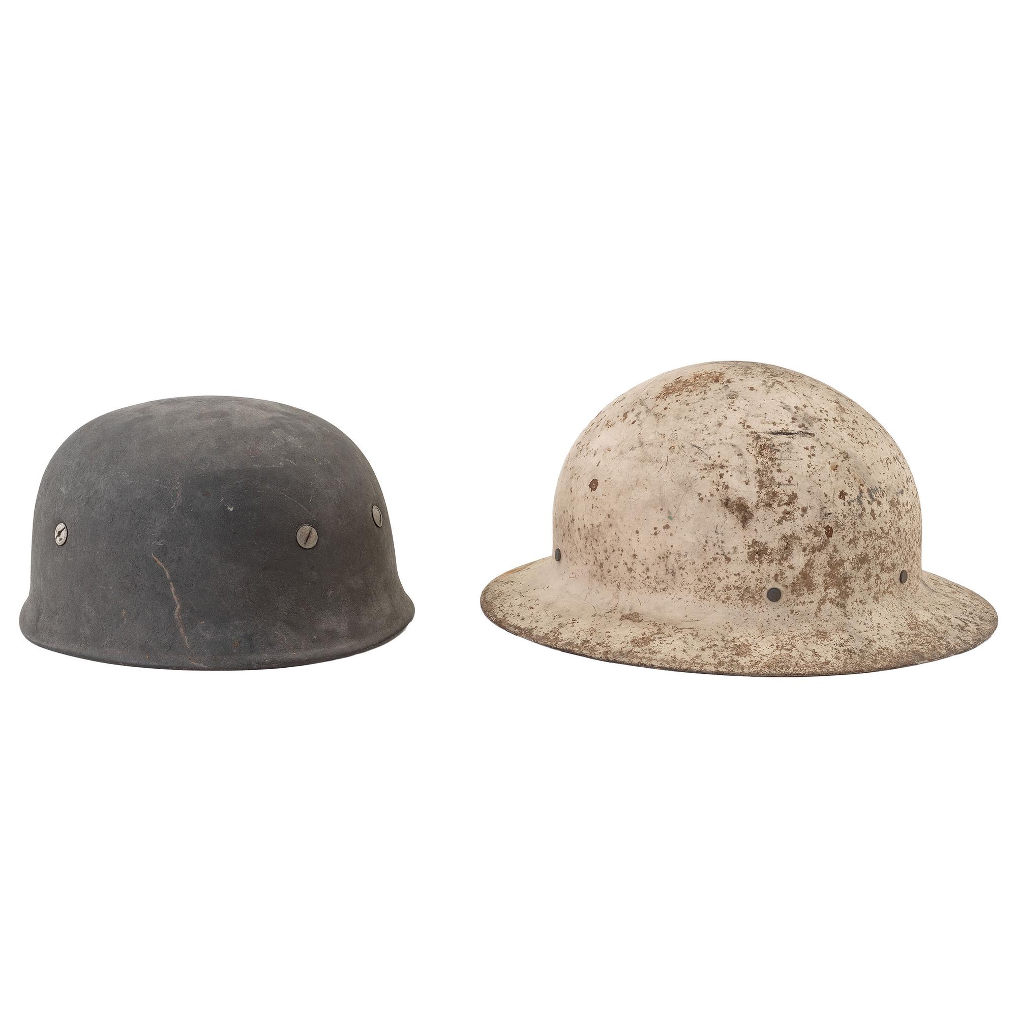 WWII German Paratrooper M38 Fallschirmjager Helmet and American Civil Defense Helmet