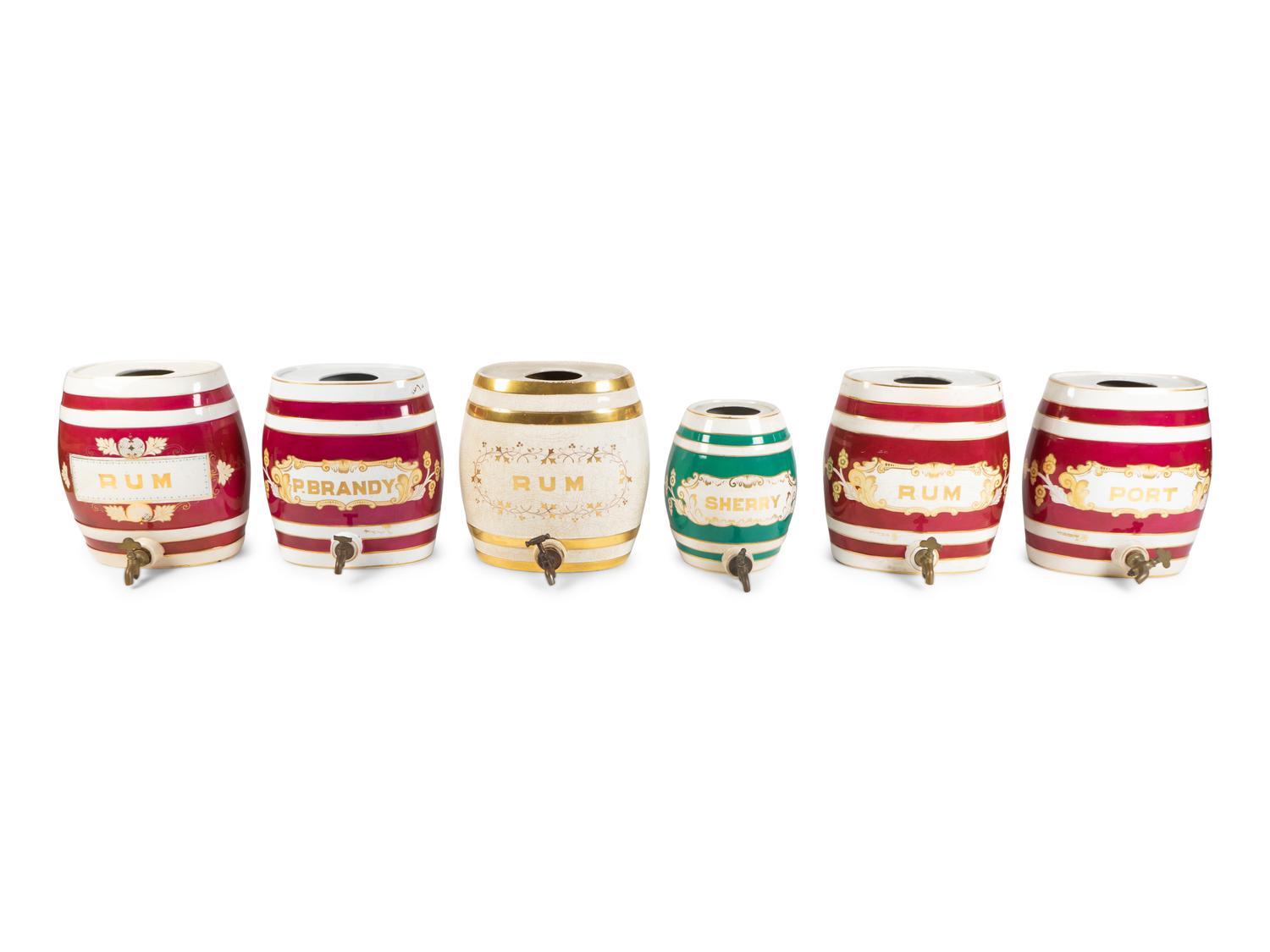 Six English Glazed Earthenware Spirit Barrels — 20TH CENTURY