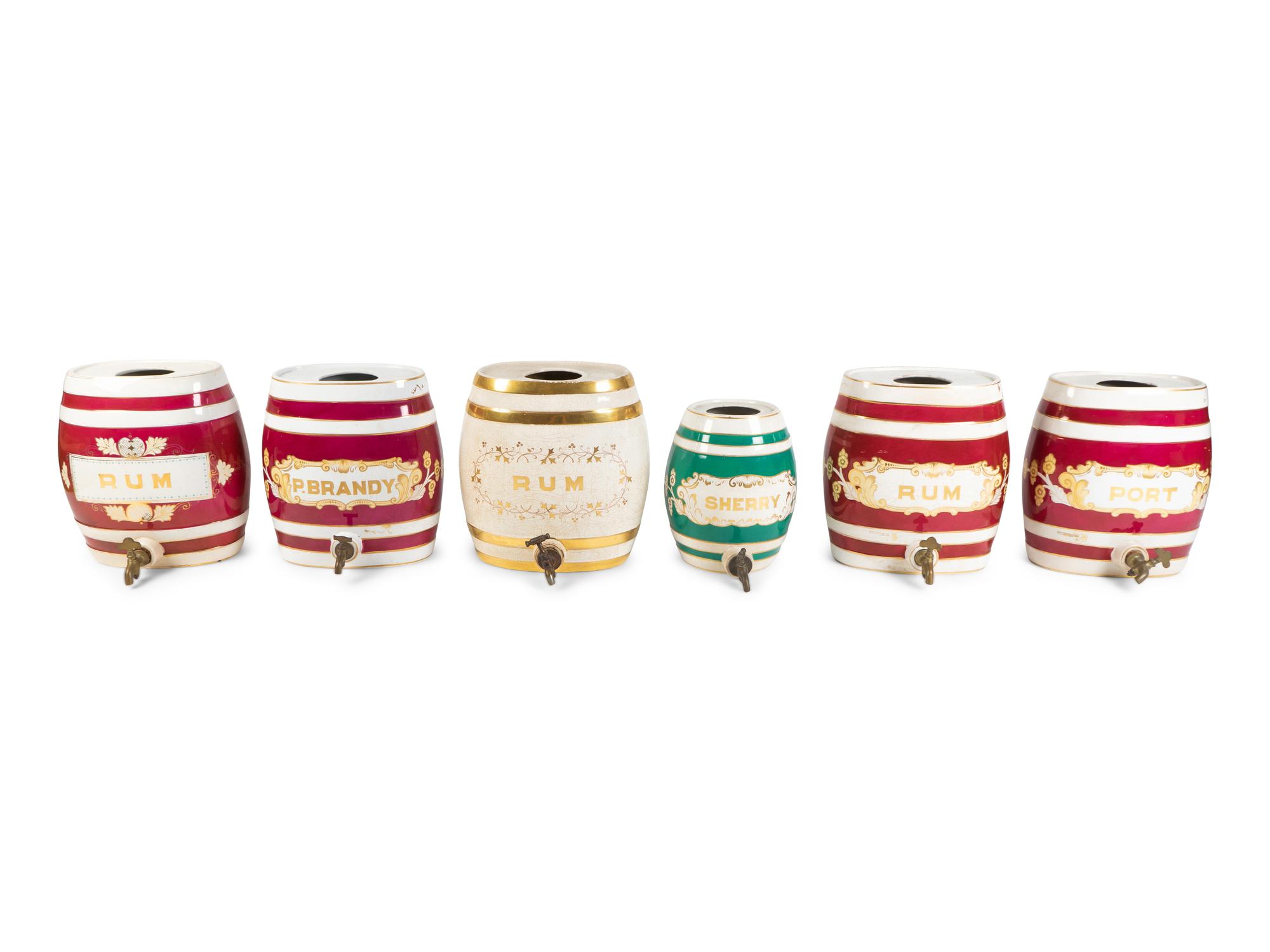 Six English Glazed Earthenware Spirit Barrels — 20TH CENTURY
