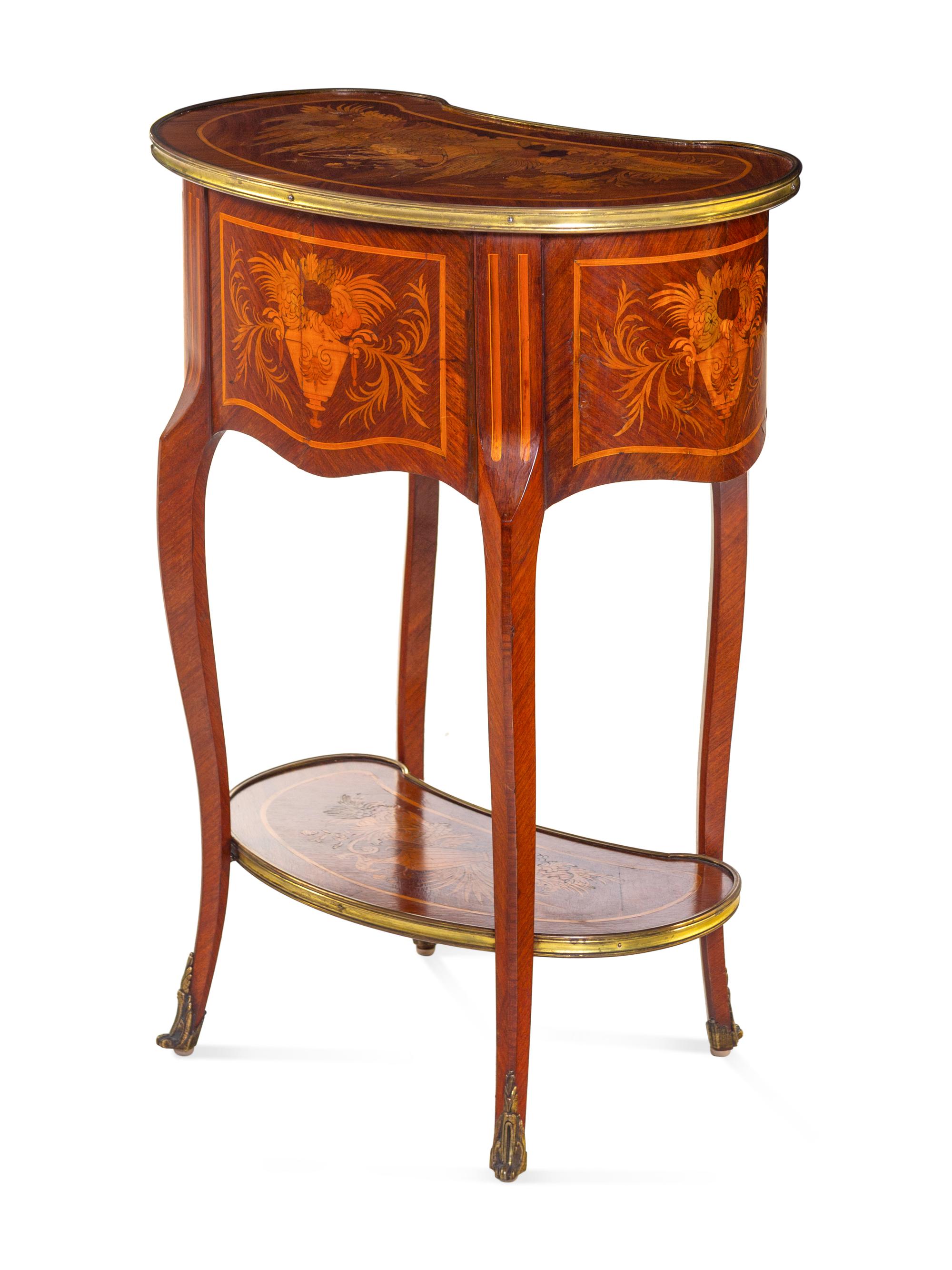 A Louis XV Style Gilt Bronze Mounted Kingwood and Marquetry Side Table