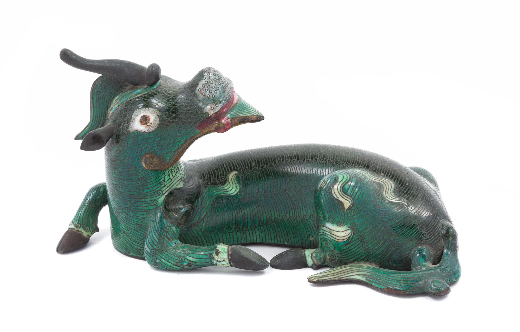 A Chinese Cloisonne Figure of Qilin 18TH/19TH CENTURY Length 9 1/4 inches. — 18TH/19TH CENTURY