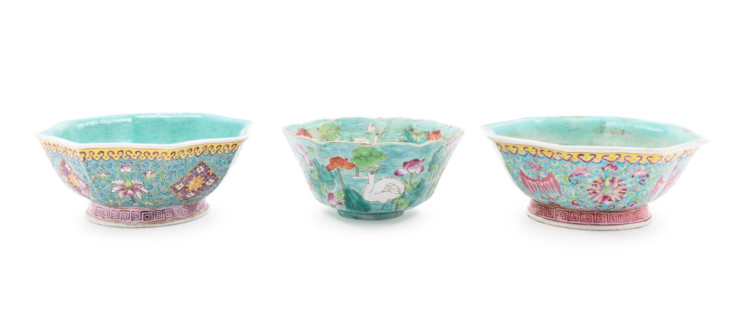 Three Chinese Famille Rose Porcelain Floriform Bowls