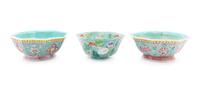 Three Chinese Famille Rose Porcelain Floriform Bowls