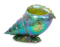 A Loetz Papillon Iridescent Art Glass Conch-Form Vase