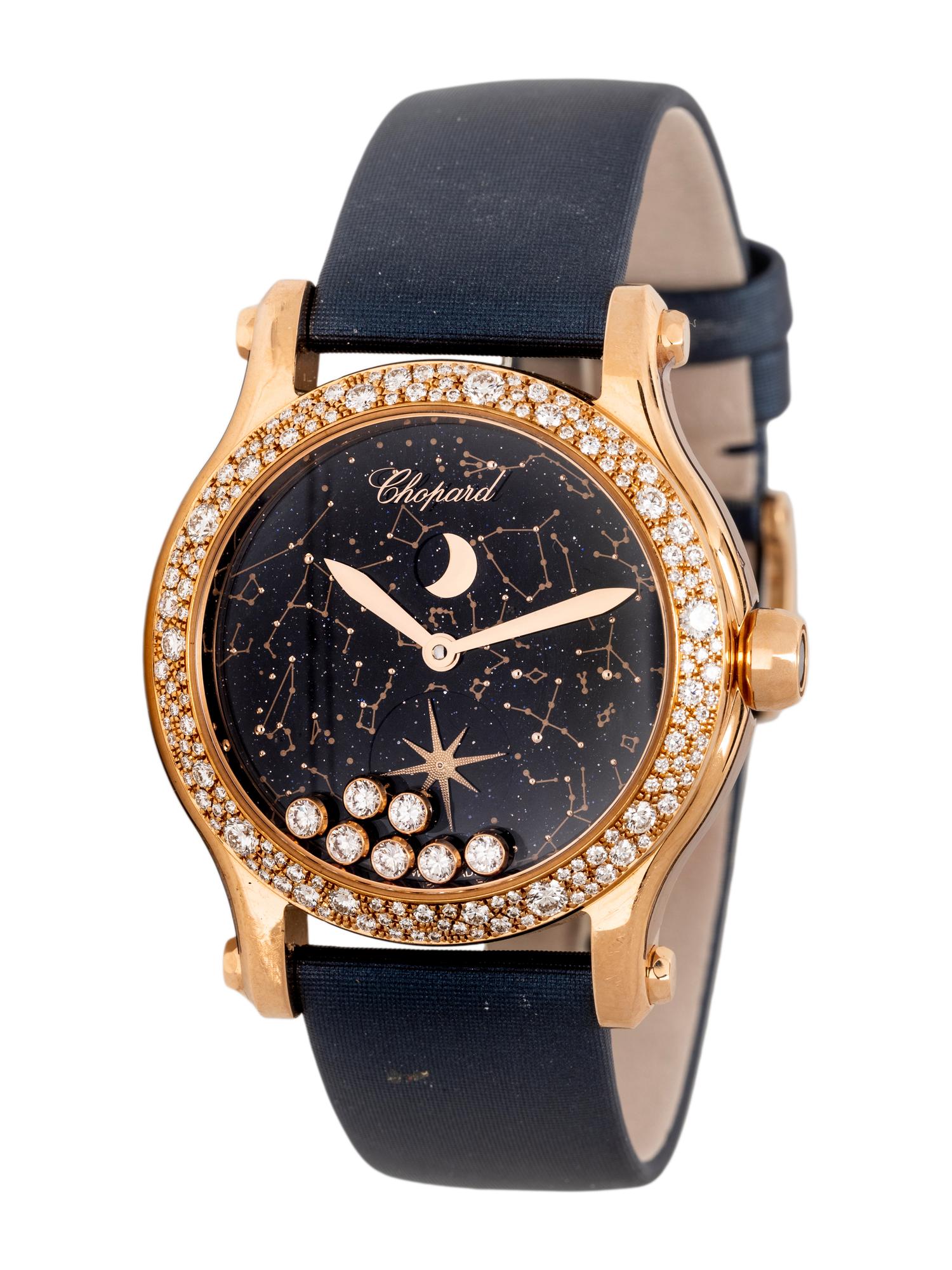CHOPARD, ROSE GOLD AND DIAMOND 'HAPPY SPORT' MOON PHASE WATCH