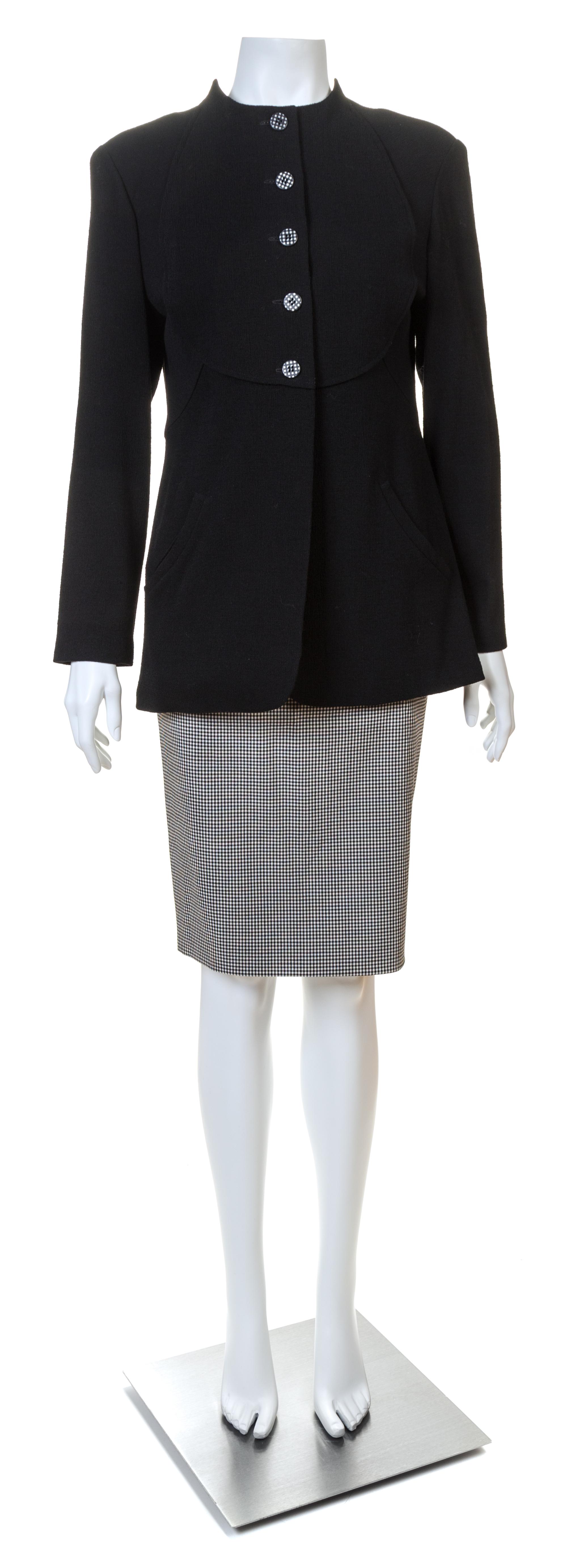 A Geoffrey Beene Black Jacket, Pant and Skirt Ensemble, Each size 8.