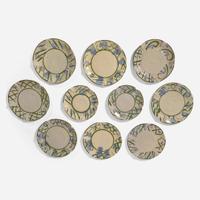 Betty Woodman (American, 1938-2018) Group of Ten Dinner Plates, USA, circa 1980