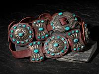Sterling Silver and Turquoise Cluster Concha Belt
