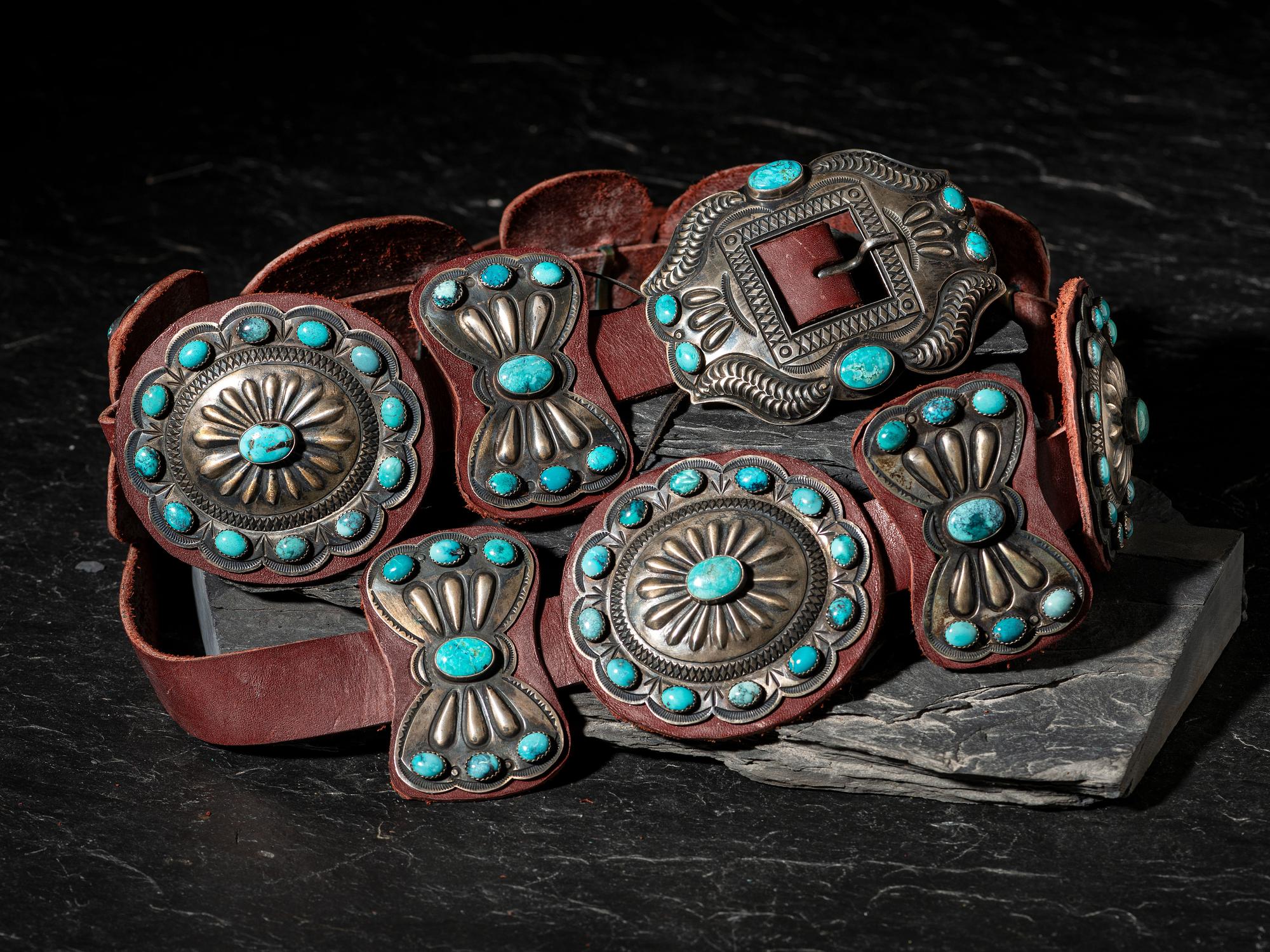 Sterling Silver and Turquoise Cluster Concha Belt