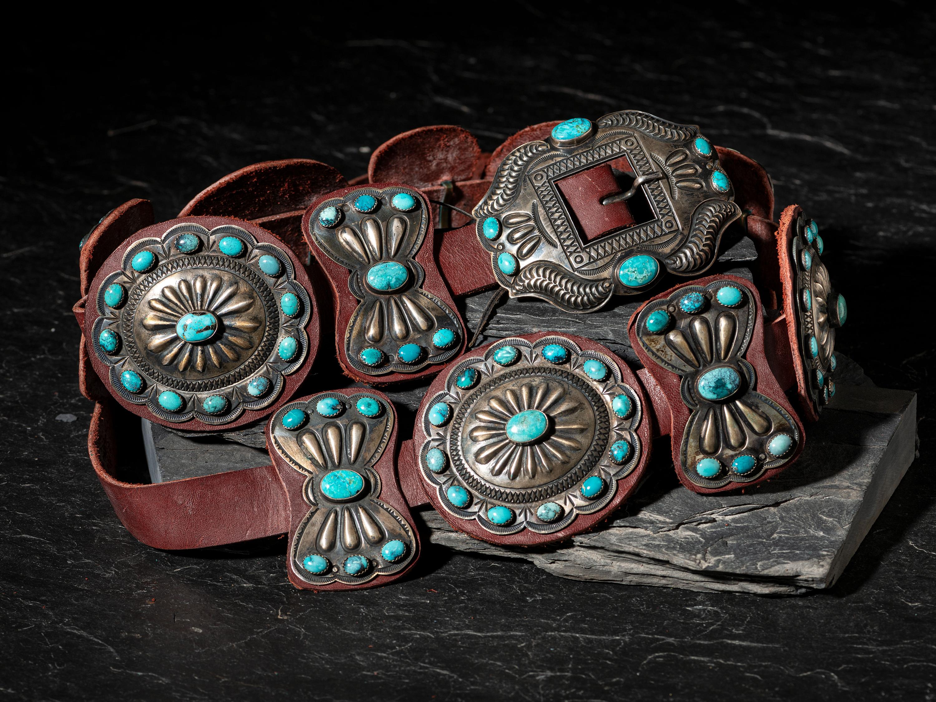 Sterling Silver and Turquoise Cluster Concha Belt