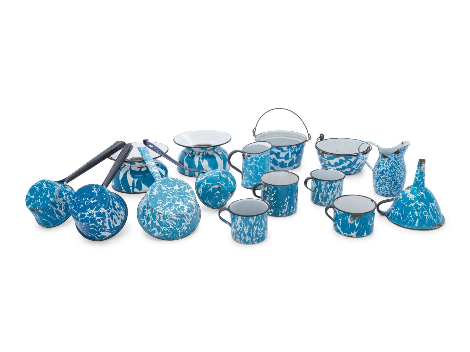 A Group of Chrysolite Enameled Graniteware Table Articles