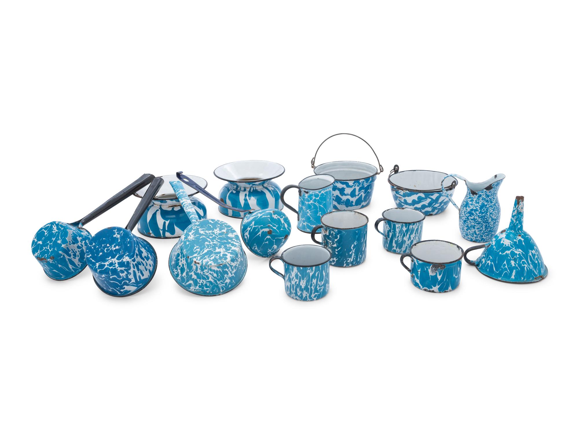 A Group of Chrysolite Enameled Graniteware Table Articles