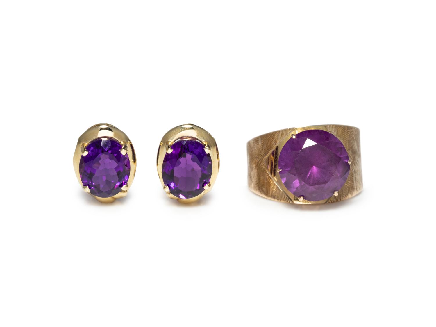 COLLECTION OF YELLOW GOLD GEMSTONE JEWELRY