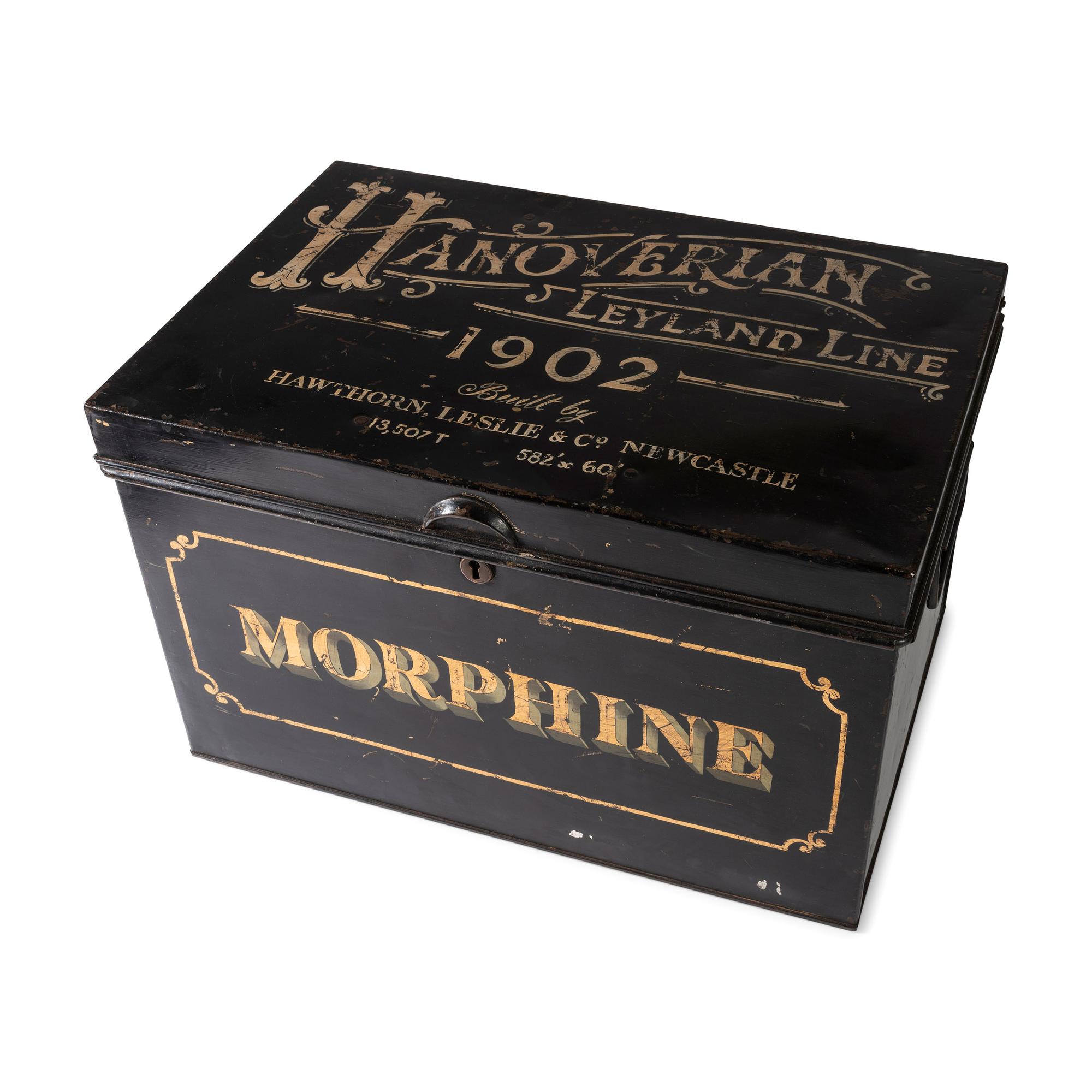 A Painted Tin Morphine Storage Box