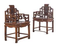 A Pair of Chinese Softwood ‘Scroll-End’ Style Armchairs
