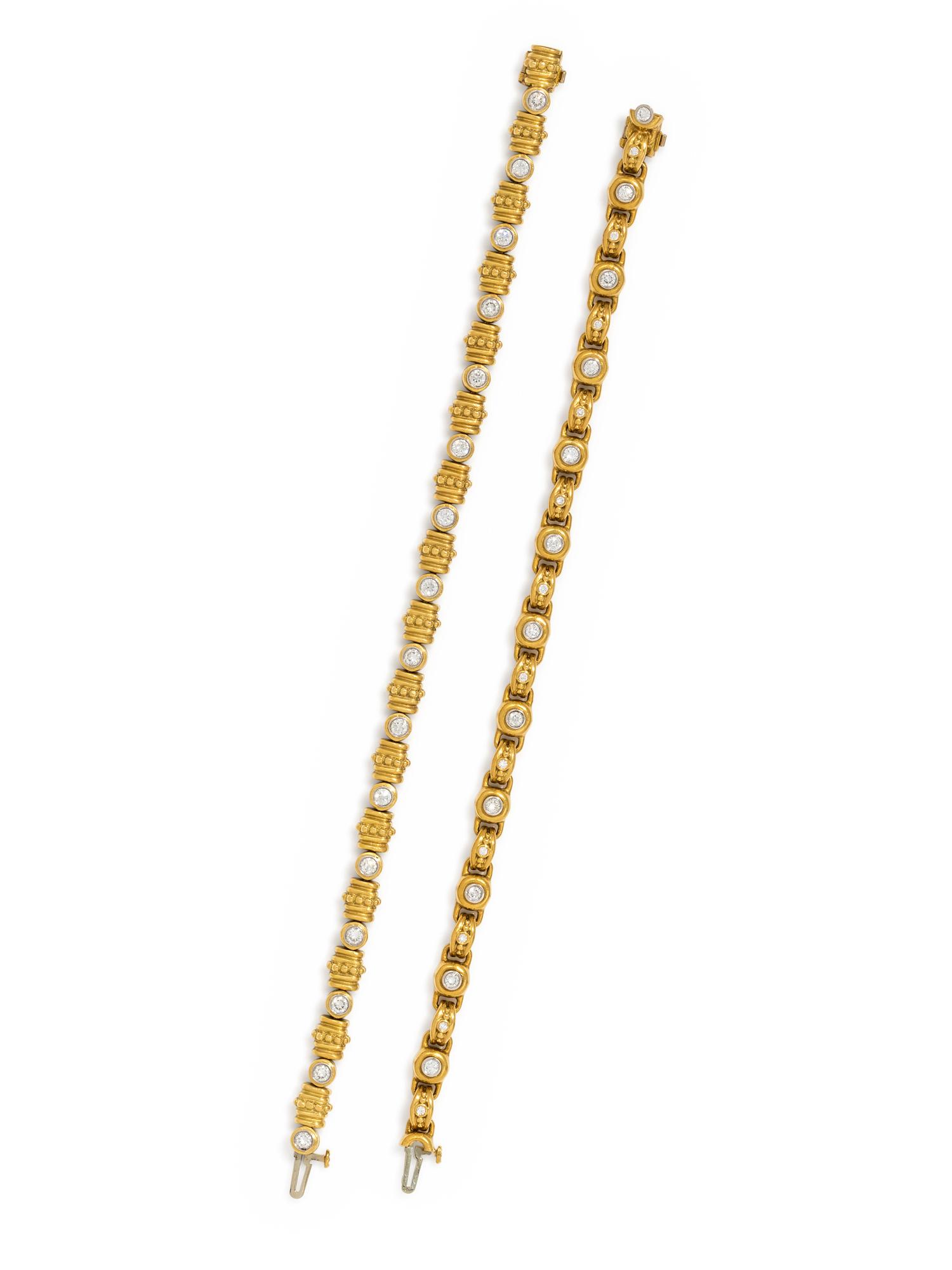 COLLECTION OF YELLOW GOLD AND DIAMOND BRACELETS
