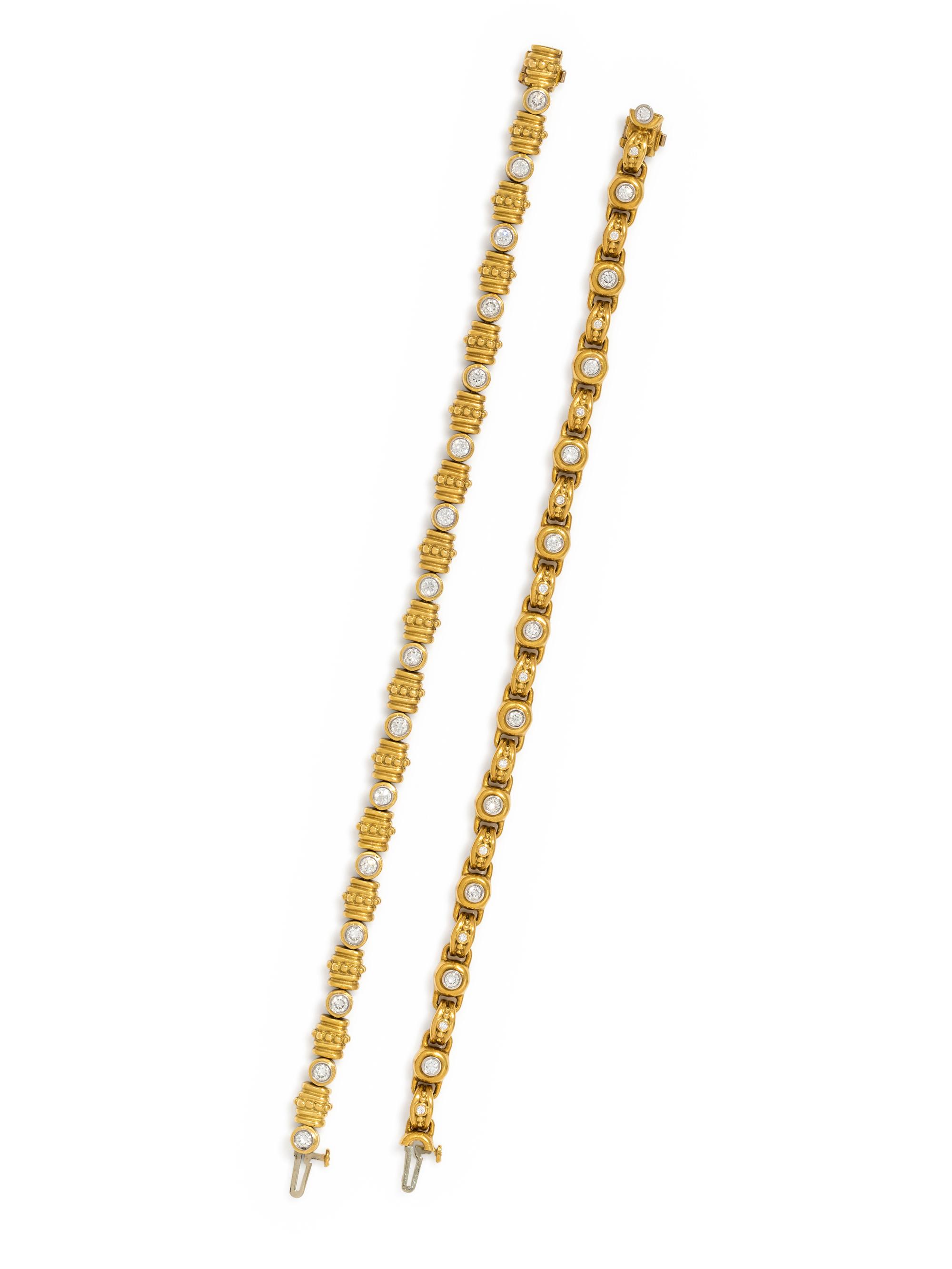 COLLECTION OF YELLOW GOLD AND DIAMOND BRACELETS