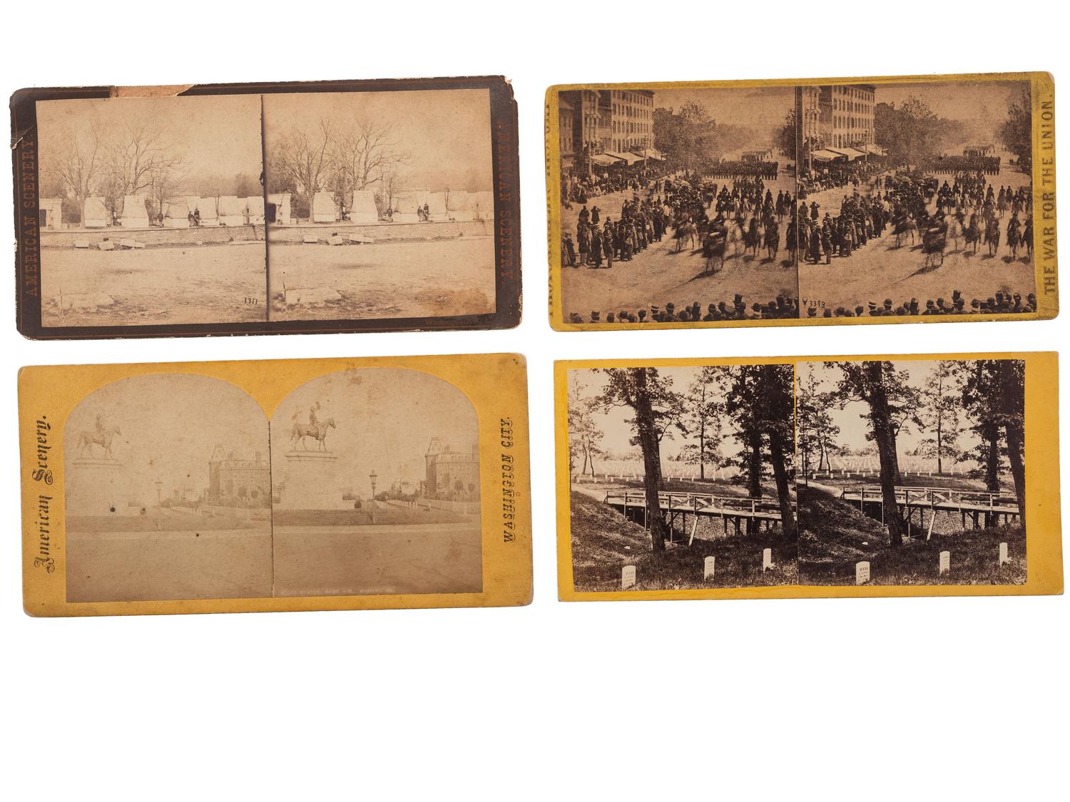 [CIVIL WAR]. A group of 38 stereoviews, highlighted by images of the Grand Review at Washington, DC, the National Cemetery and other locations in Arlington, VA, and later aviation views.