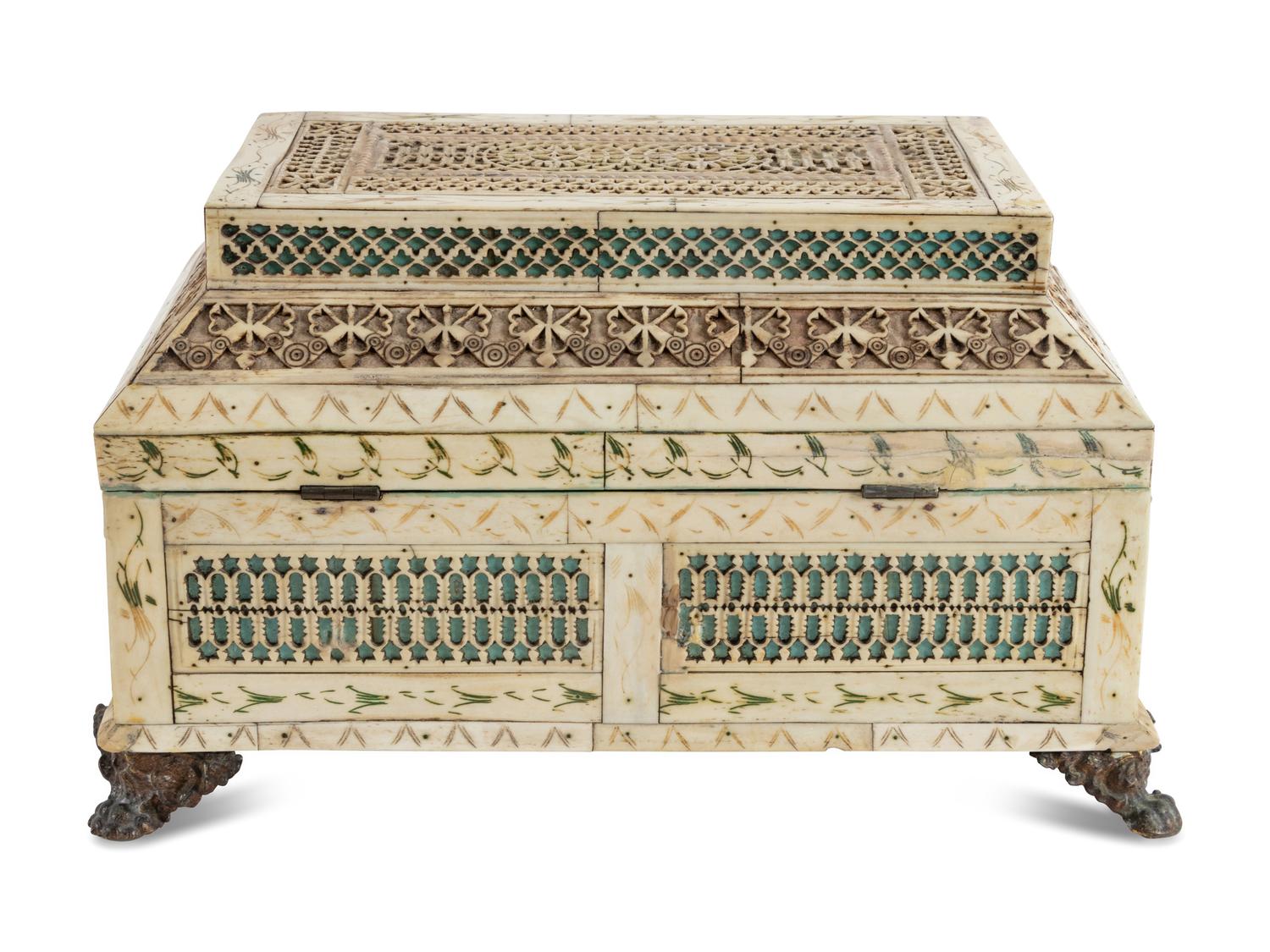 A Russian Prisoner-of-War Carved Bone Table Casket