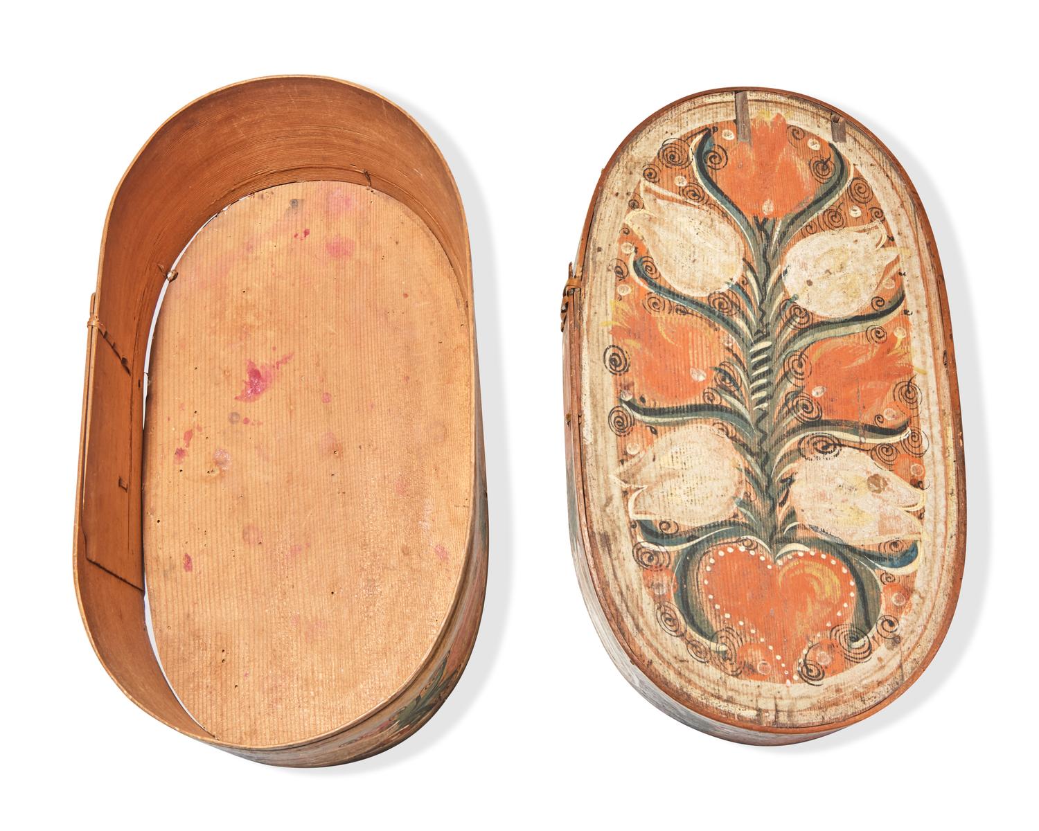 A Painted and Decorated Bentwood Bride's Box, Northern European, 19th Century