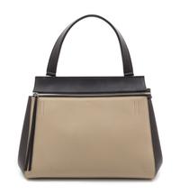 A Celine Taupe and Black Leather Edge Handbag, 14" x 11" x 7".