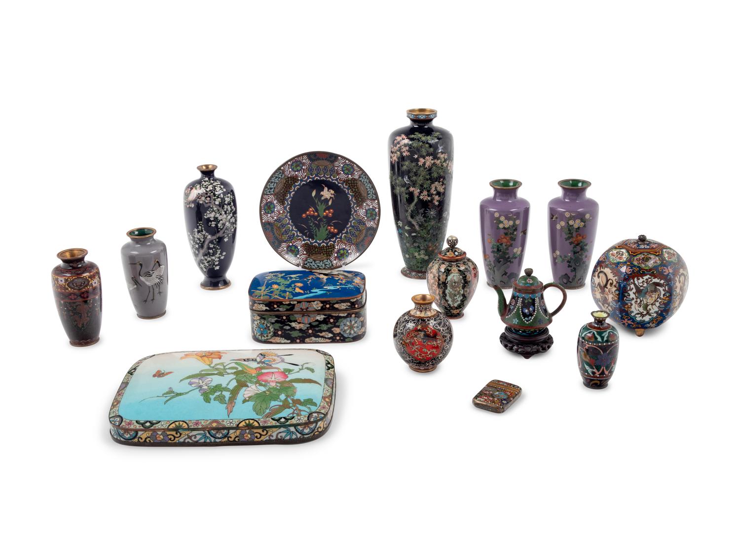 A Group of Japanese Cloisonné Enamel Decorated Articles