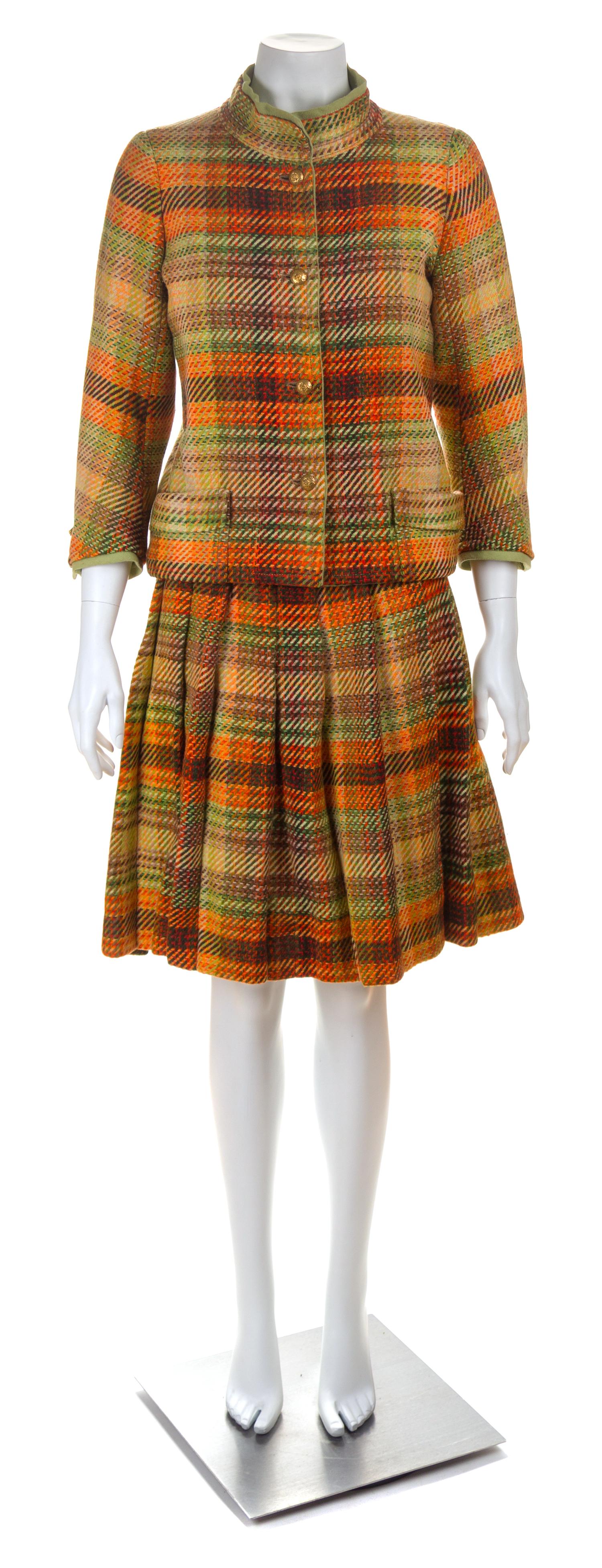A Chanel Vintage Multicolor Plaid Wool Skirt Suit, No size.