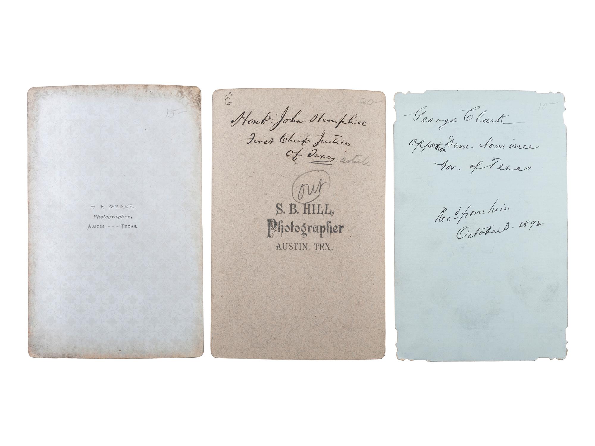 [TEXAS]. A group of 5 cabinet cards featuring Texas governors, and other notables, including: