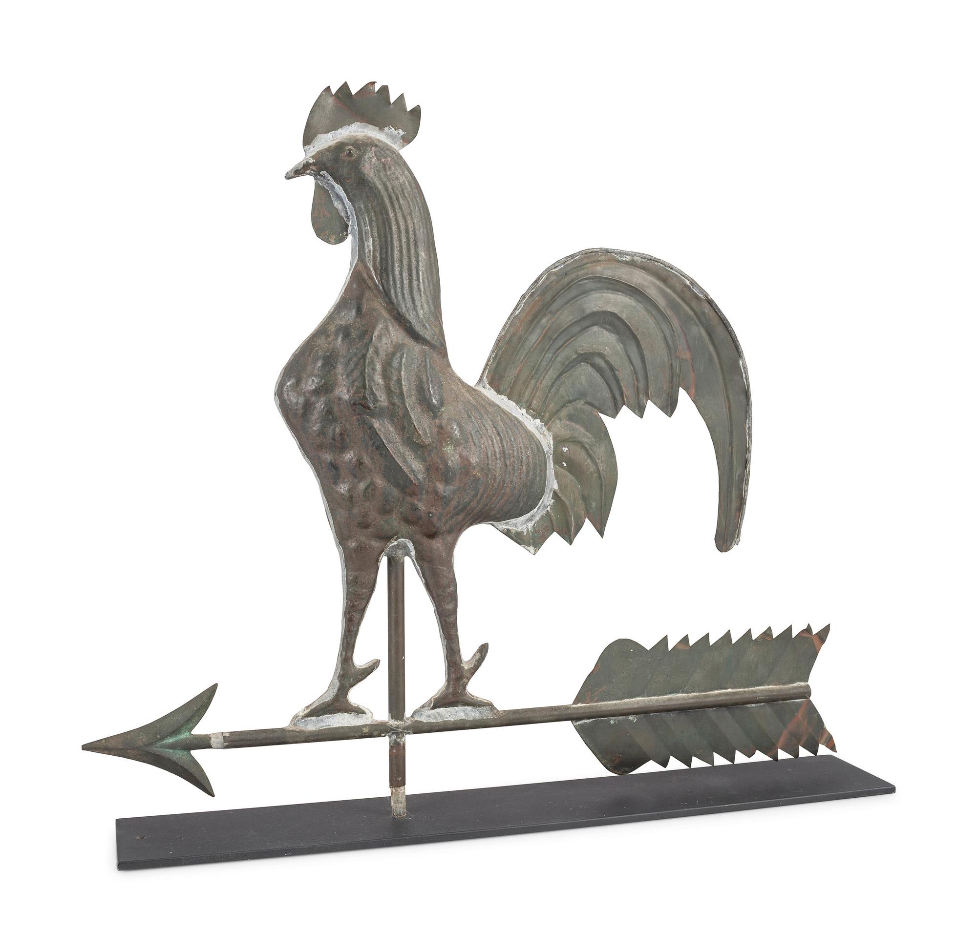 A Pressed and Molded Sheet Copper Rooster Weathervane