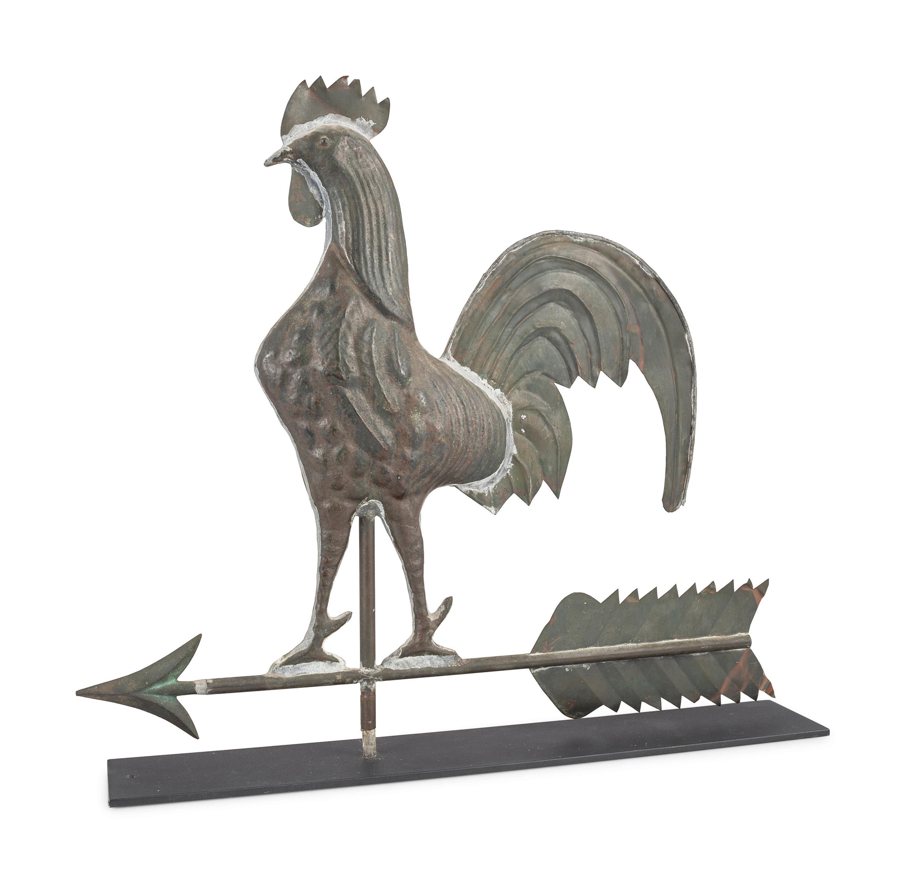 A Pressed and Molded Sheet Copper Rooster Weathervane