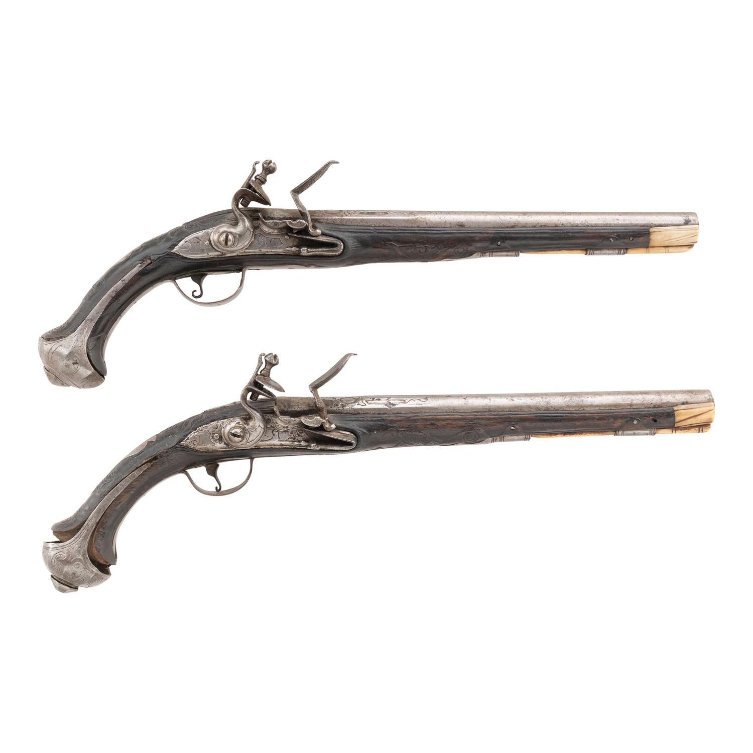 Pair of 19th Century Middle Eastern Flintlock Holster Pistols