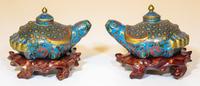 A Pair of Cloisonne Enamel Brass Covered Water Pots Height 3 inches. — 20TH CENTURY
