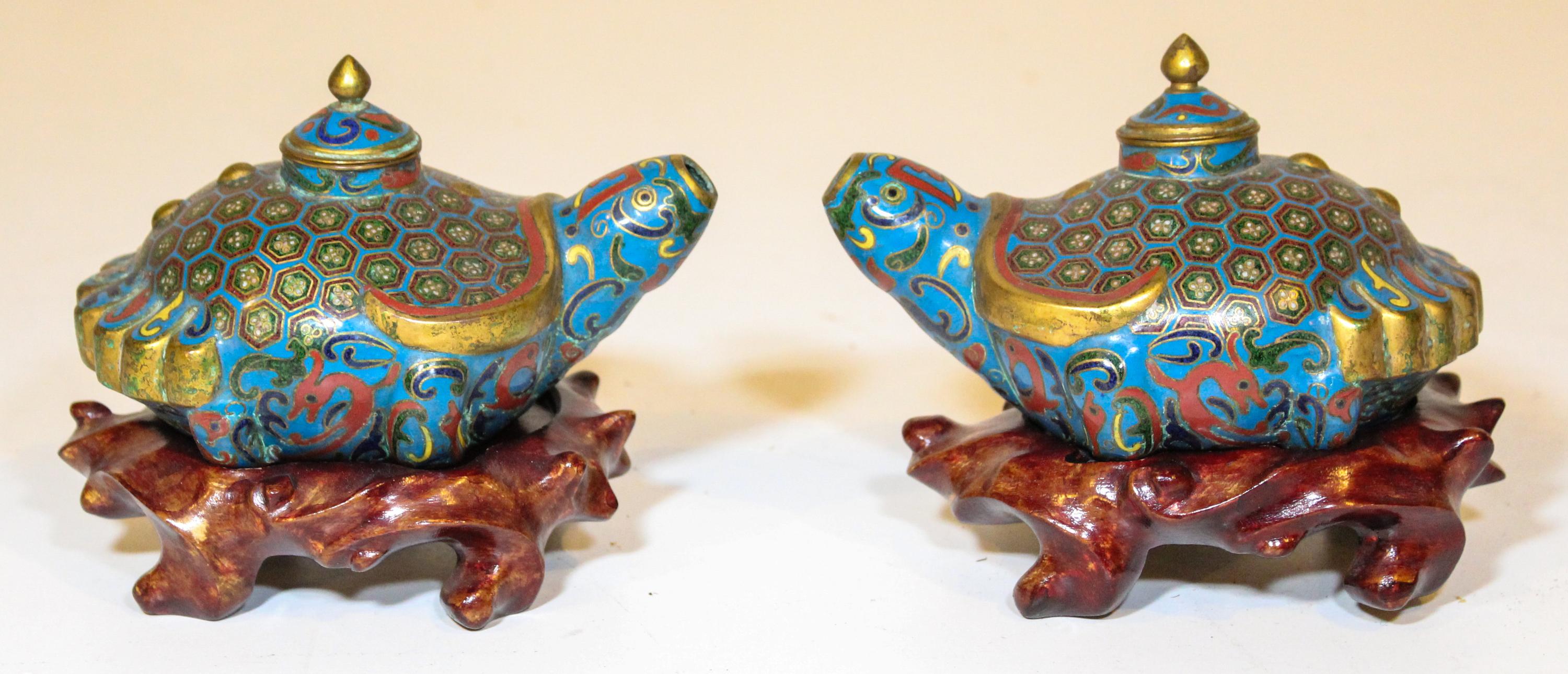 A Pair of Cloisonne Enamel Brass Covered Water Pots Height 3 inches. — 20TH CENTURY