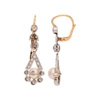 ANTIQUE, NATURAL PEARL AND DIAMOND EARRINGS