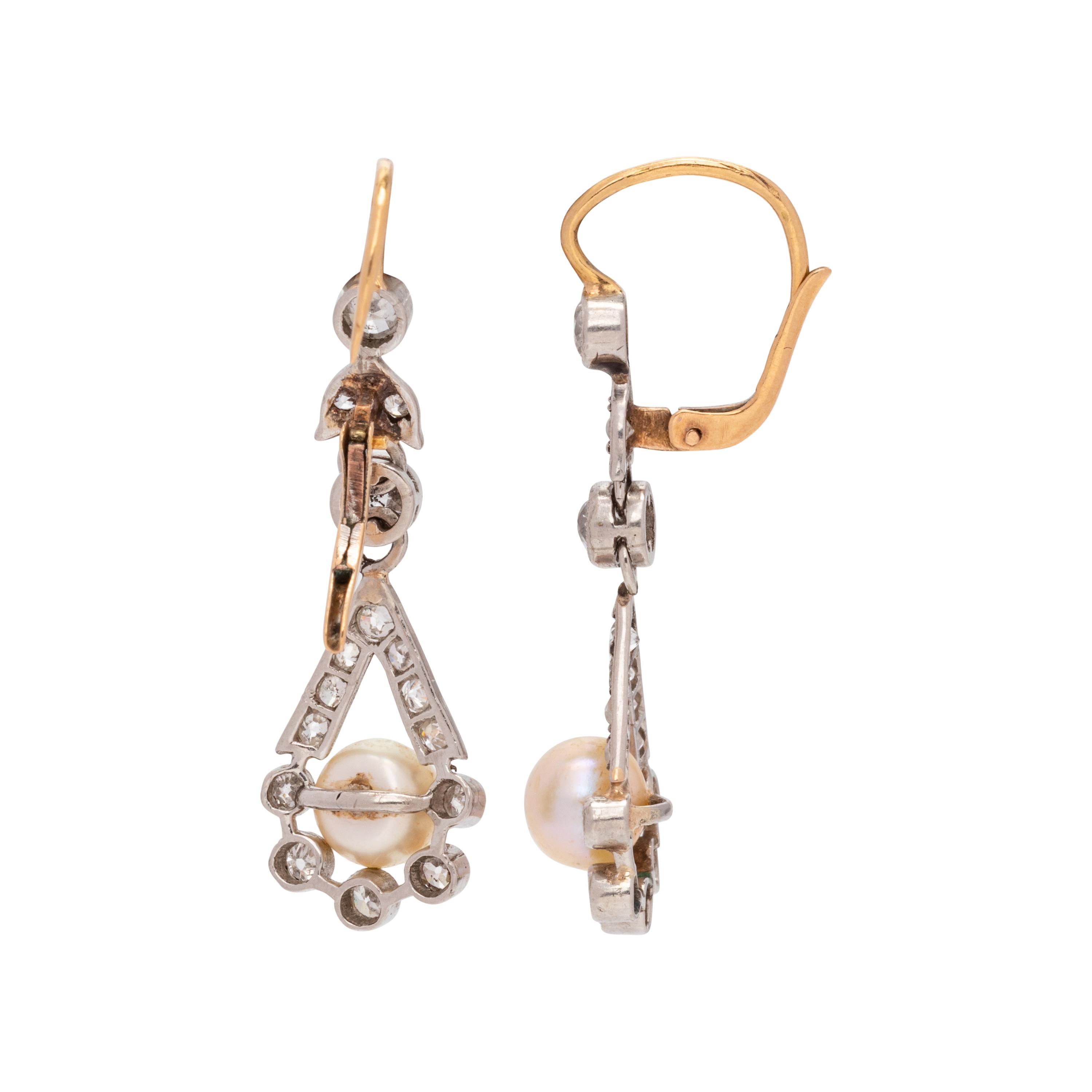 ANTIQUE, NATURAL PEARL AND DIAMOND EARRINGS