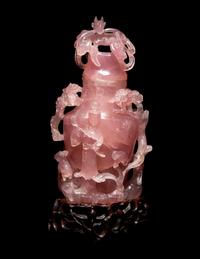 A Chinese Carved Rose Quartz Covered Vase
