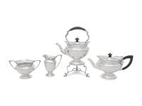 An English Silver and Silver-Plate Four-Piece Tea Service