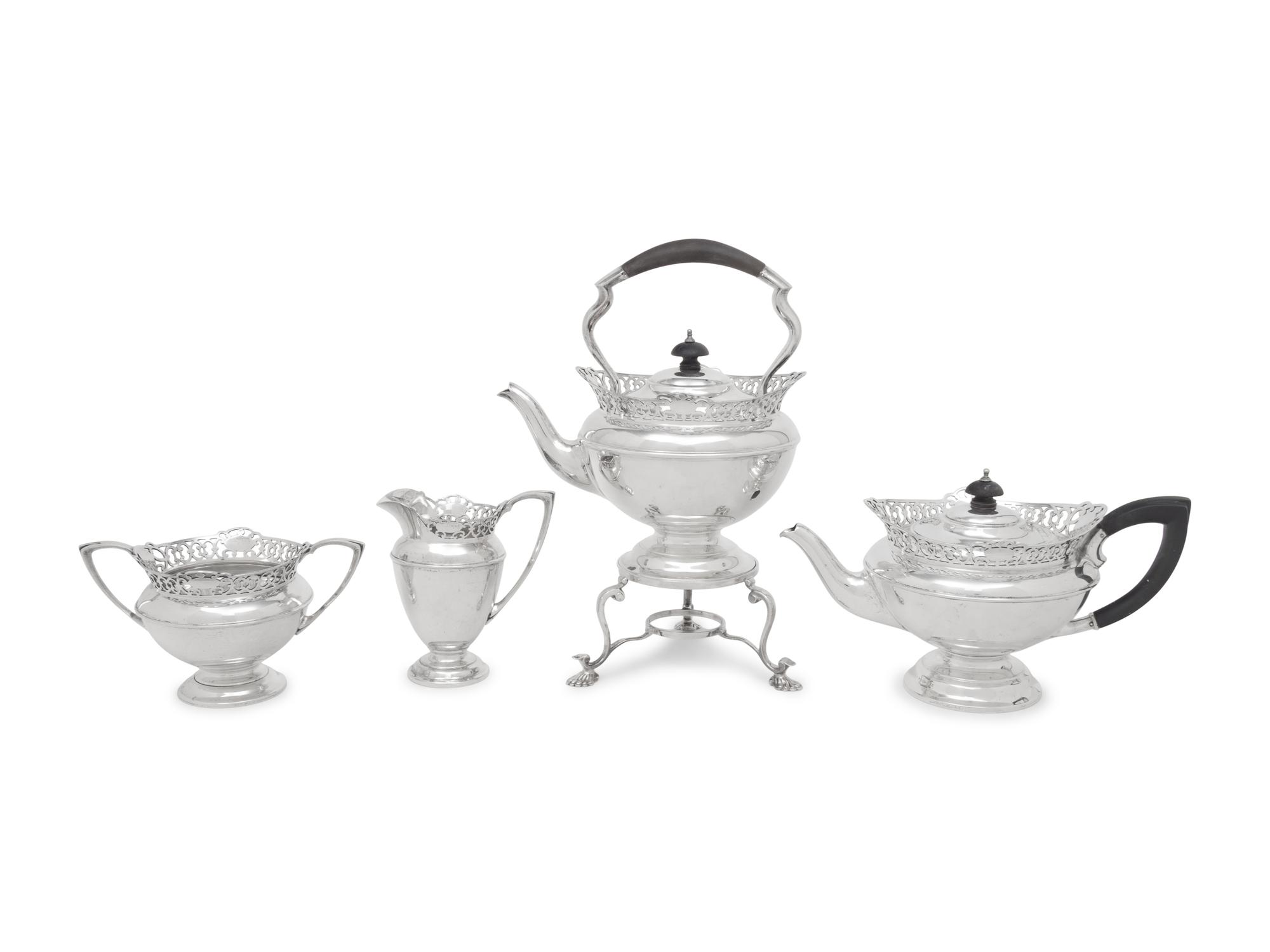 An English Silver and Silver-Plate Four-Piece Tea Service