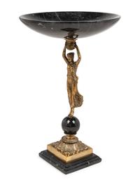An Empire Style Gilt Metal and Marble Figural Centerpiece