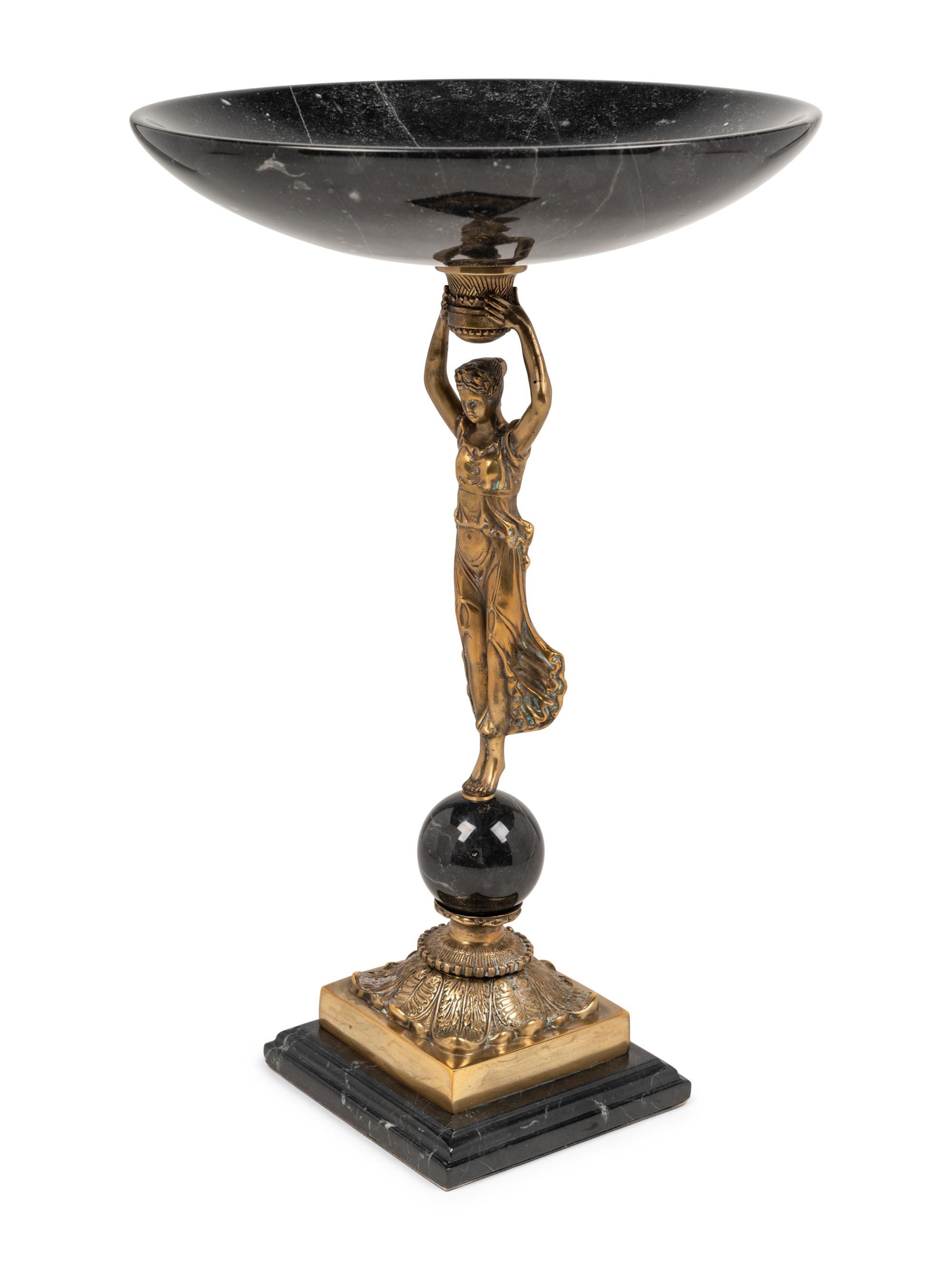 An Empire Style Gilt Metal and Marble Figural Centerpiece