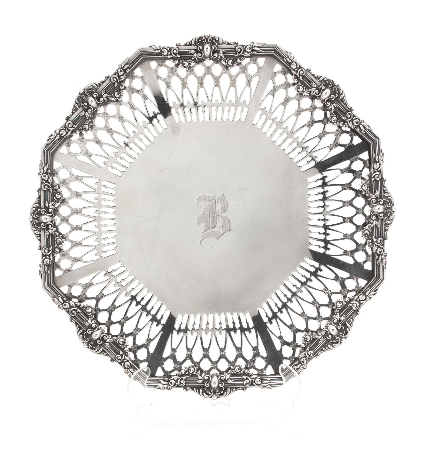 An American Silver Platter with Reticulated Border