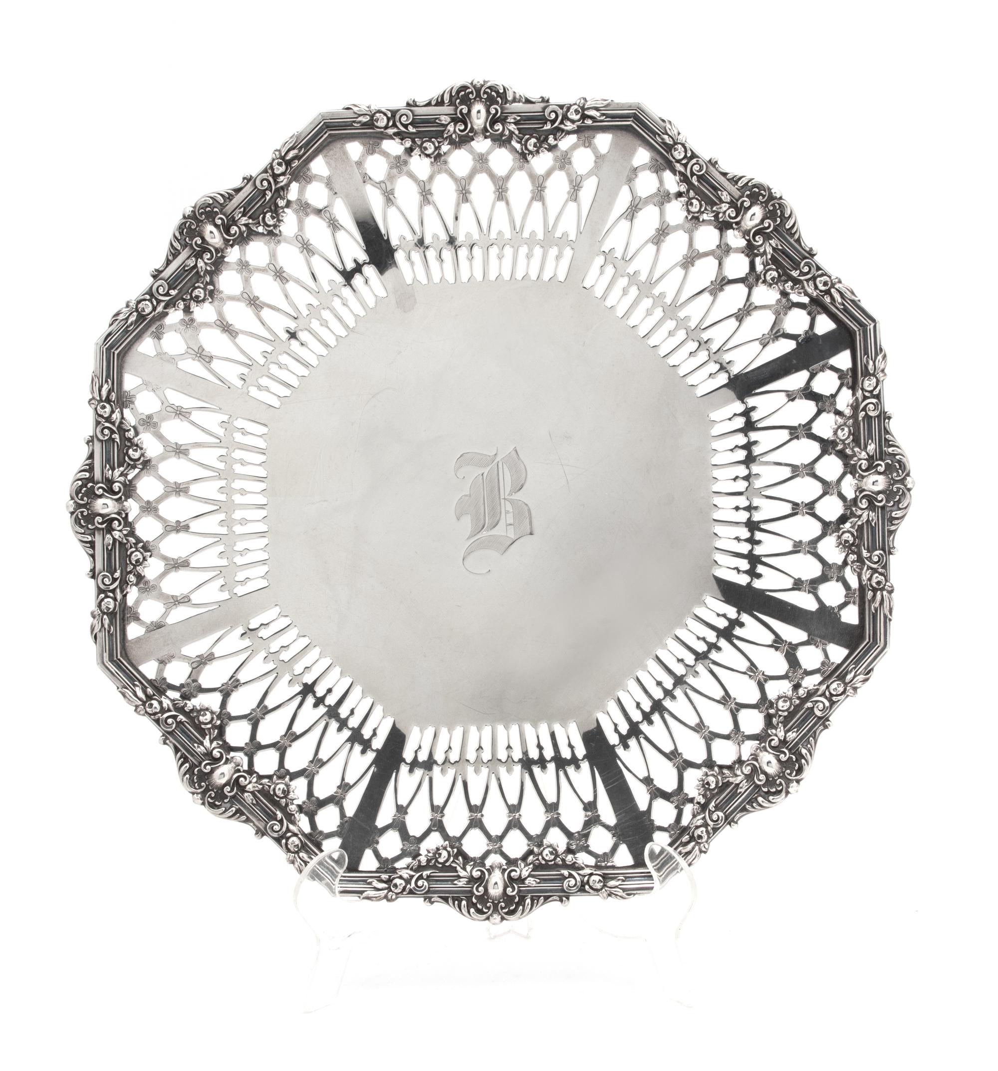An American Silver Platter with Reticulated Border