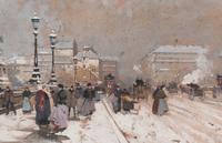 Animation sur le Pont Neuf sous la Neige , 1880