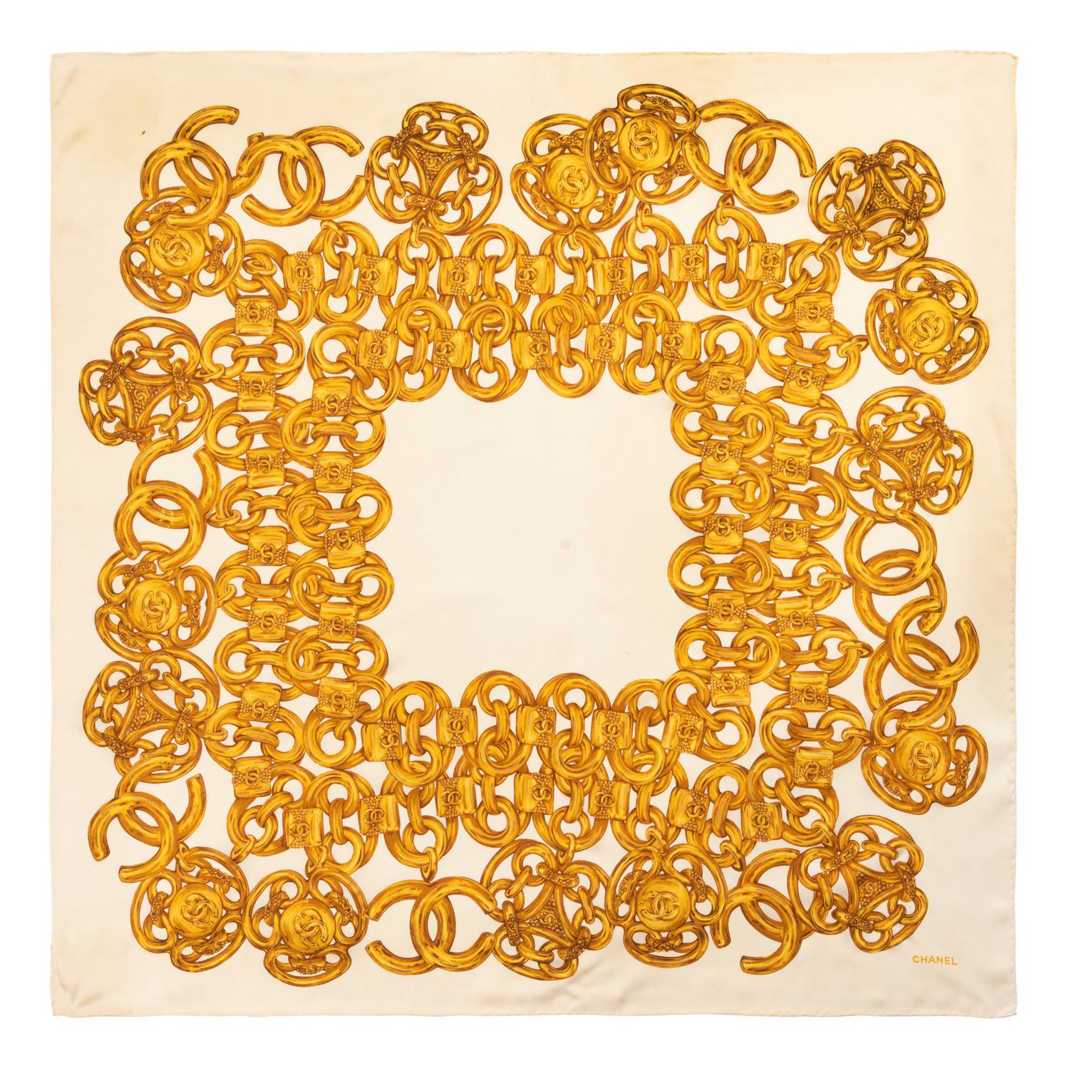Five Chanel Items: Four Scarves and One Brooch, 1980-2000s