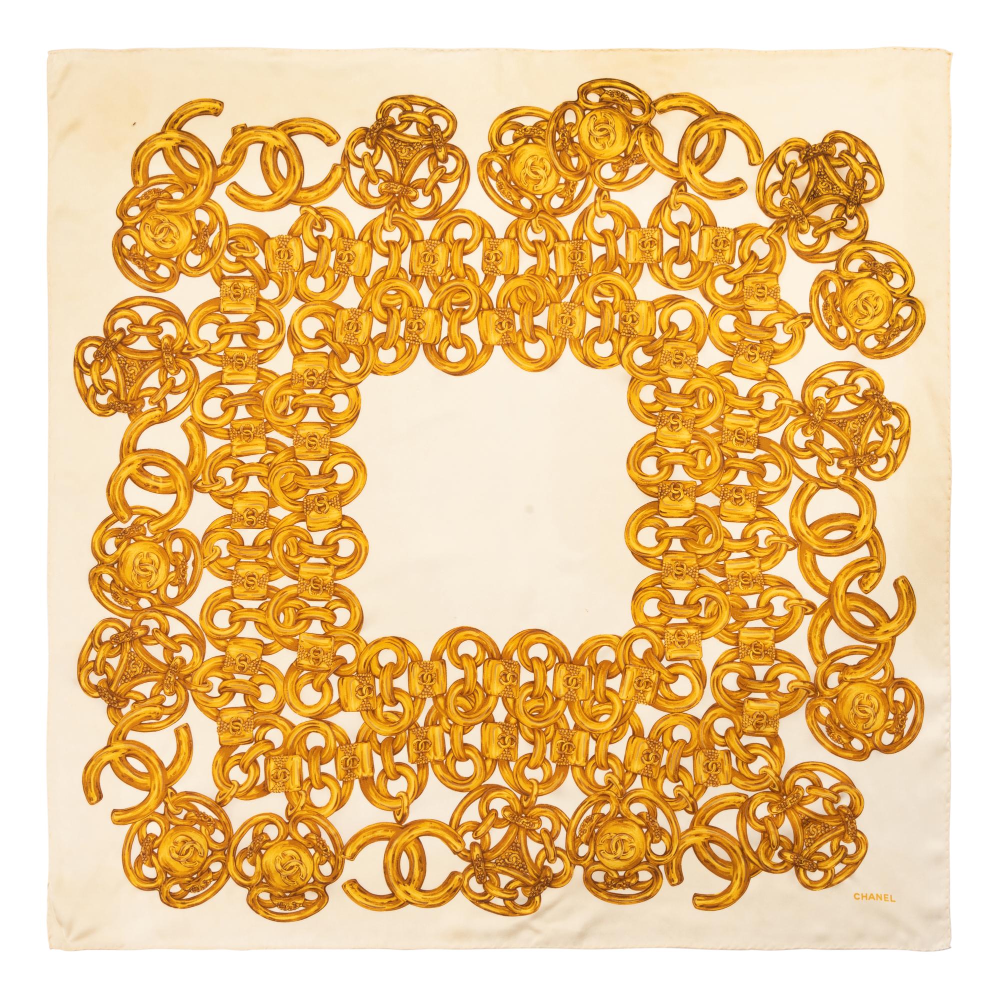 Five Chanel Items: Four Scarves and One Brooch, 1980-2000s