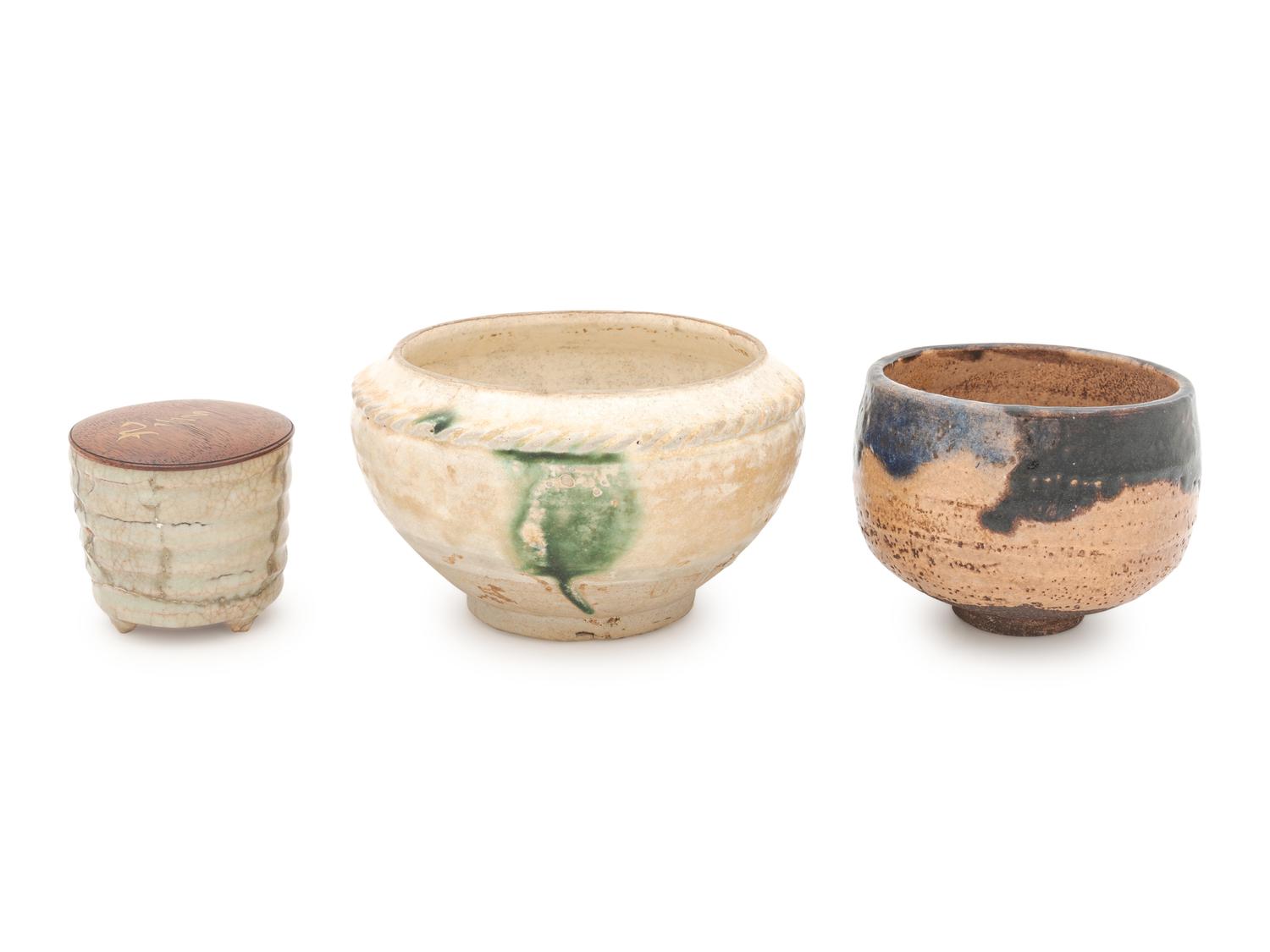 Three Glazed Pottery Tea Bowls