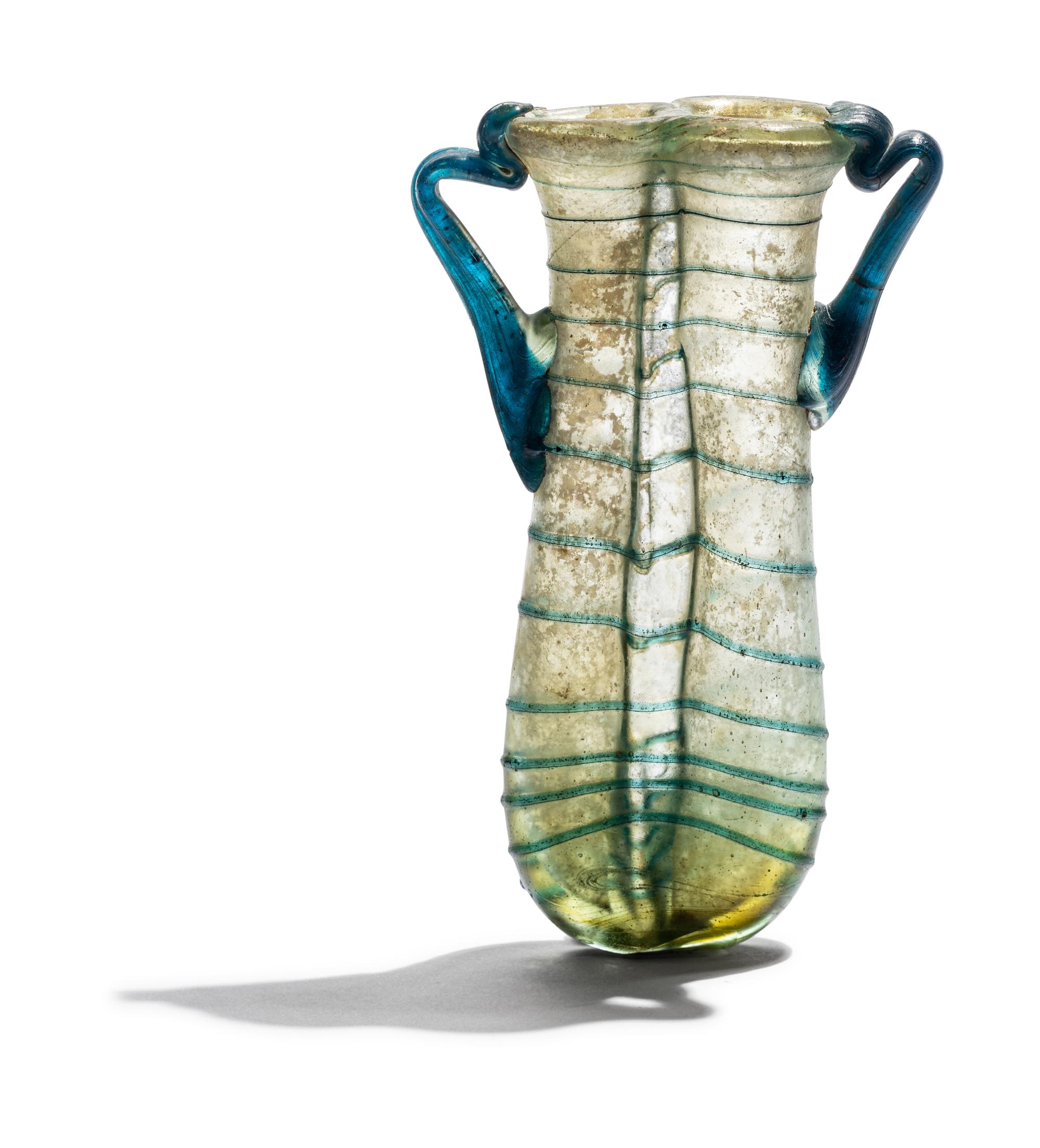 A Roman Blue Glass Double Balsamarium