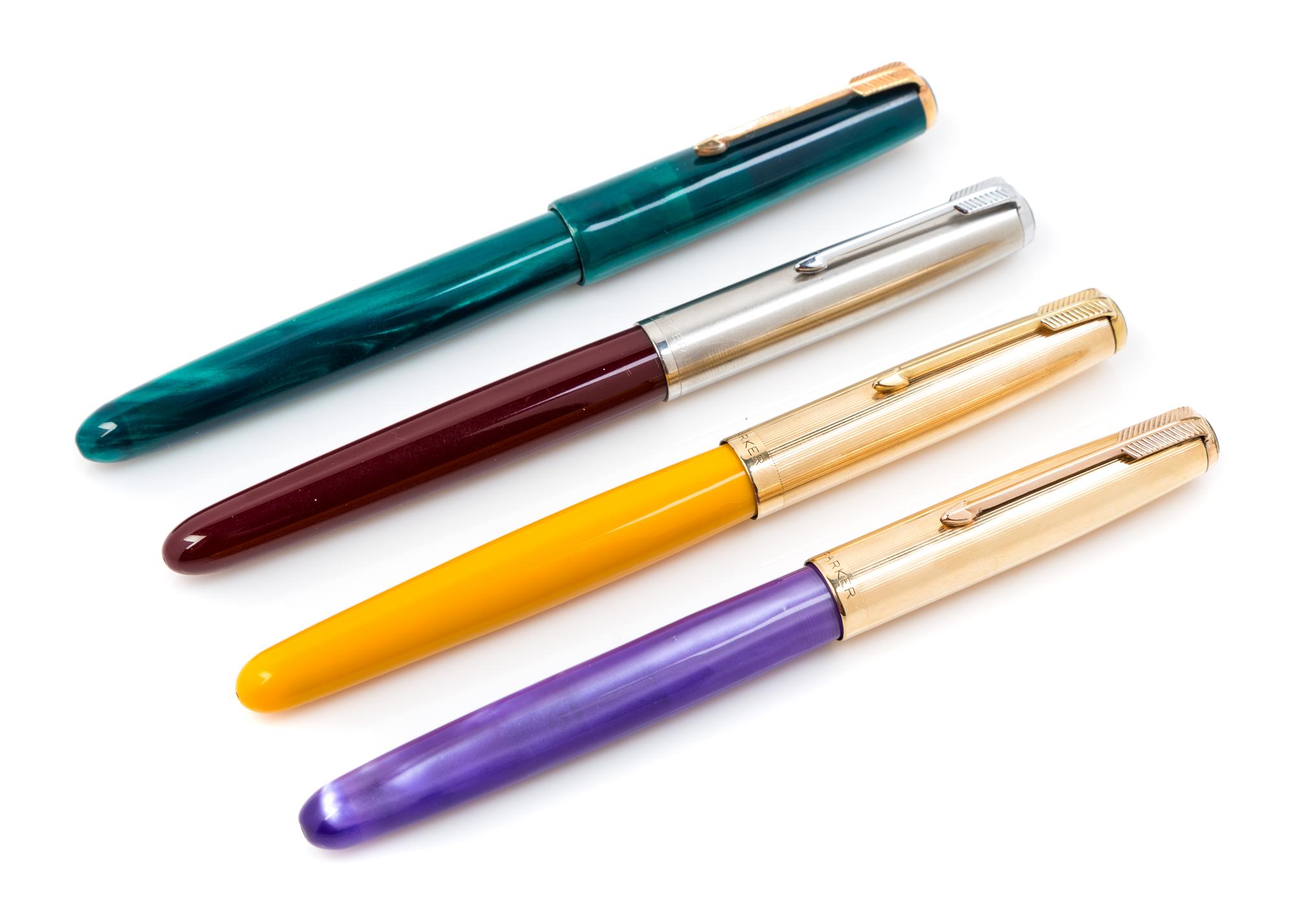 Four Vintage Parker '51' Fountain Pens Length 5 1/2 inches.